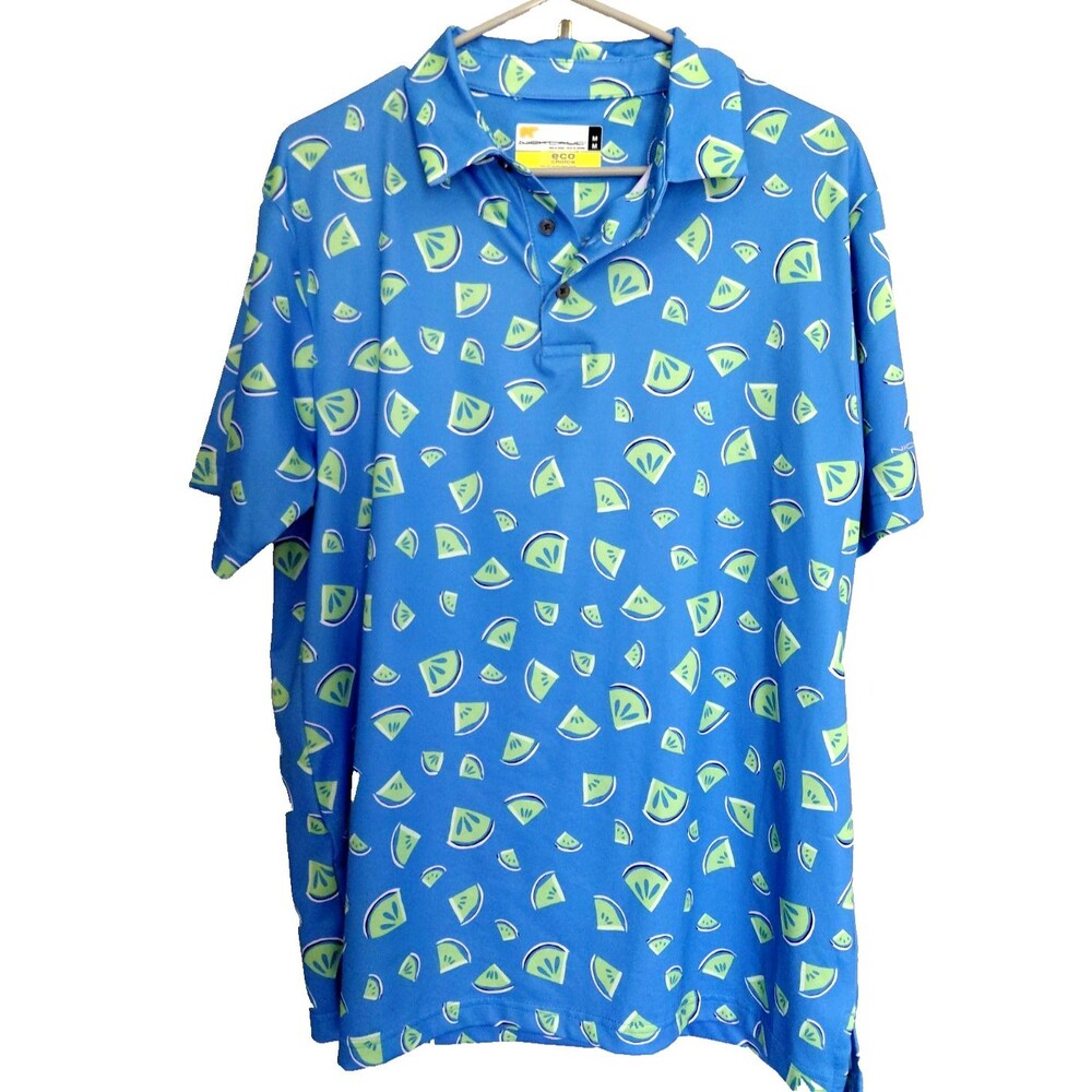 Nicklaus Eco Choice Mens Golf Shirt Sz M Blue Green Slices